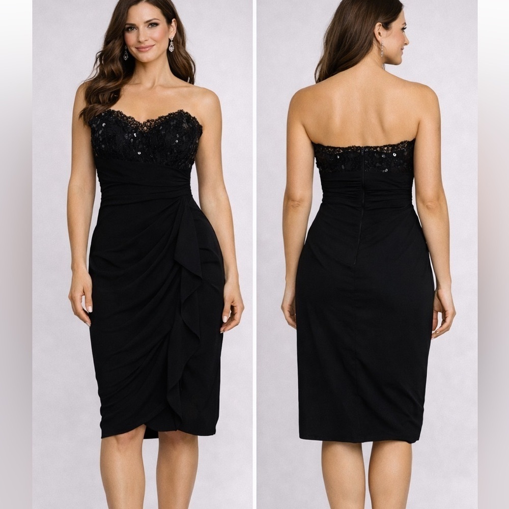 Badgley Mischka Chic Strapless Black Dress with Sequins size 6